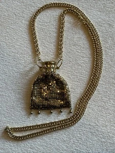 VTG Whiting & Davis Necklace Dime A Dance Gold Mesh Purse Pouch Accordion Expand - Picture 1 of 13
