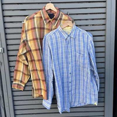 Indigo Palms Men's Lot Of 2 Long Sleeve Button Down 100% Linen Shirt Size Medium - Image 1 of 4
