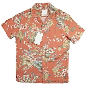 Denim & Flower Mens Camp Shirt S Button Front Short Sleeve Reg Fit Rust Floral - Picture 1 of 4