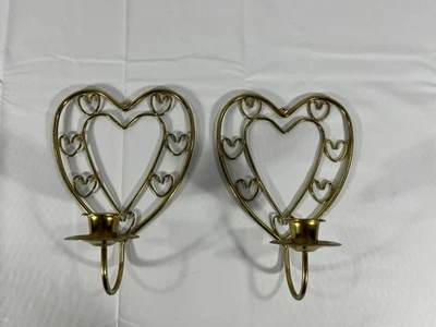 2 Candelabros Aplique de Pared Vintage Forma de Corazón Metal Dorado Latón Tonificado Decoración Foto 1 de 4
