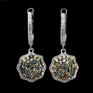925 Sterling Silver Earrings Sapphire Round Diamond Cut Topaz Gemstone Jewelry - Picture 1 of 13