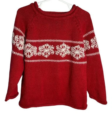G.H Bass & Co Sweater Boys 6 XXL Red With Snowflakes Rolled Collar and Hem Knit - Image 1 of 4