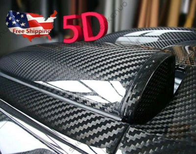 Black Car Stickers Carbon Fiber Vinyl 12"x60" 5D Ultra Shiny Gloss Glossy Wrap - Image 1 of 4