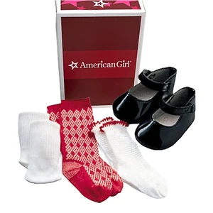 American Girl MOLLY SHOES & SOCKS Red Argyle Party Anklets White Meet Accessory - Picture 1 of 7