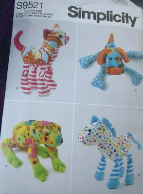 NEW Plush Stuffed Animals Sewing Pattern~Horse Frog Cat Dog~Simplicity 9521 UC/F - Image 1 of 4