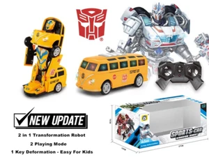 2-1 TRANSFORMERS RC RADIO REMOTE CONTROL BUMBLEBEE ROBOT CAR SCHOOL BUS KIDS TOY - Picture 1 of 10