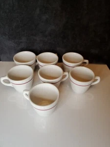 Set of 7 Vtg Syracuse China Restaurant Ware Coffee Cups Econo Rim Red Stripe - Picture 1 of 7
