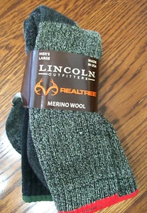 LINCOLN OUTFITTERS~MEN'S LARGE~2 PR MERINO WOOL REALTREE SOCKS~MADE IN USA~LOT~ - Picture 1 of 4