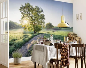 Dining room wallpaper mural Meadow Trail Green countryside 368x254cm paper decor - Picture 1 of 6