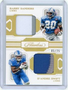 2020 Panini Flawless Dual Patch Gold #DD-13 Barry Sanders/D'Andre Swift #05/25