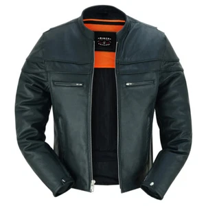Chaqueta de cuero para hombre Café Racer motocicleta chaqueta de cuero de vaca real negra pequeña - 7XL - Imagen 1 de 9