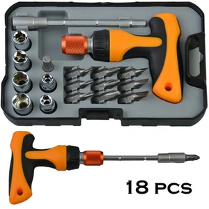 18pcs Ratchet Screwdriver Set DIY Drive Bits Kit Tool Chrome Steel - Picture 1 of 12