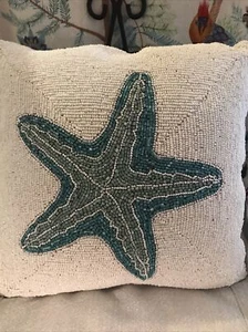 Beaded Starfish Throw Pillow 14x14 Coastal Grandma Chic Gorgeous - Picture 1 of 3