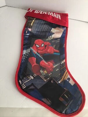 Spiderman Hanging Christmas Cuffed Stocking Satin Plastic Inset Picture 17.5"L - Image 1 of 4