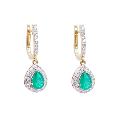 18ct Yellow Gold Natural Diamond & Zambian Emerald Huggie Hoop Earrings 1.48ct - Image 1 of 4