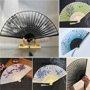1pc Folding Fan Chinese Style Bamboo Fan Hand Held Silk Wedding Party Fans UK - Picture 1 of 95