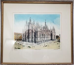 Sziklay Bela Signed Color Etching Duomo Di Milano Milan Cathedral Church Italy 