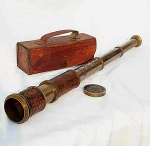 Telescopio con Estuche de Cuero Viajeros Náuticos Steampunk Portátil Espía Regalo - Imagen 1 de 5