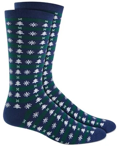 Club Room Blue/Green Pine Tree Snowflake Print Holiday Crew Socks - O/S - NWT - Picture 1 of 3