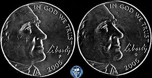 2005 P D Jefferson Nickels - Bison - Ocean In View - 2006 Monticello 6 coins Unc