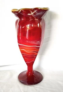Large Imperial Glass Ruby Blood Red Footed Slag Pinched Top Footed Vase - Picture 1 of 7