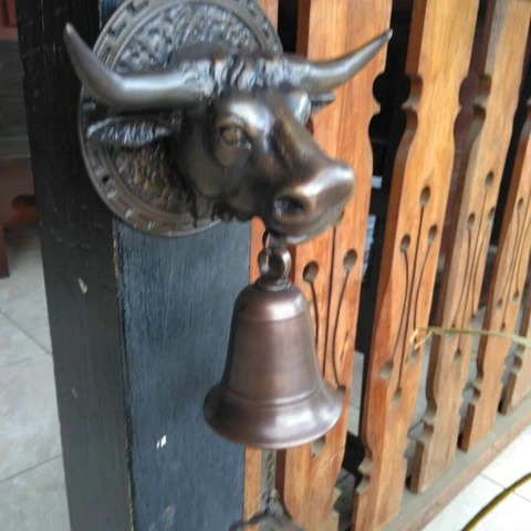 Antique Brass Aluminum Bull Head Animal Door Bell Wall Plaque Gate Art Decor Cover