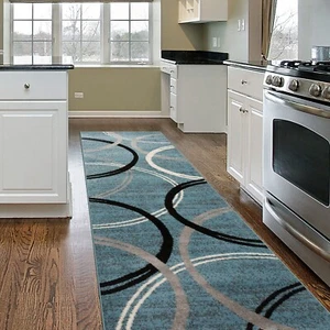 Rugshop Modern Wavy Circles Design Runner Rug 2' x 10' Blue 2' x 10' - Picture 1 of 6
