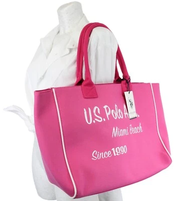 Bolsa De Playa U.S. POLO ASSN. Miami Para Mujer Talla Única Tote Doble Asa Rosa - Imagen 1 de 4