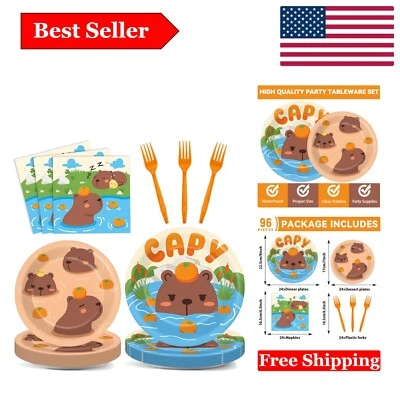 96 Piezas Capybara Suministros de Fiesta Platos Servilletas Decoración Vajilla Tema Animal para... Foto 1 de 4