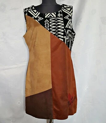 AUTHENTIC DESIGUAL EMBROIDERY LOGO BROWN BLACK WOMENS DRESS-SIZE:US14/EU42/L - Image 1 of 4