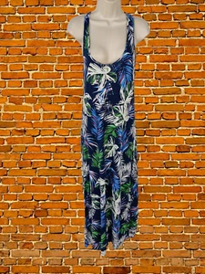 WOMENS PRIMARK UK 16 BLUE MIX TROPICAL HAWAIIAN SLEEVELESS MAXI SUMMER DRESS - Picture 1 of 5
