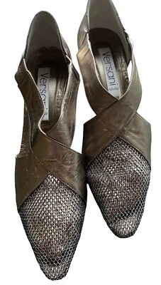 Quiet Lux Vintage VERSANI Mujer 11 Punta Dorada Gatito Coqueta Tacones Años 80 Foto 1 de 4