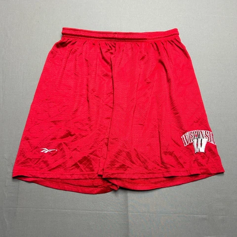 Vintage Wisconsin Badger Shorts Mens Large Red White Lightweight Football Casual Cover