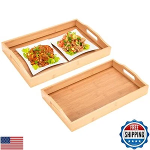 Hallops Bamboo Frame Serving Tray with Handles, Set of 2 - Large 10"x15"x2", - Picture 1 of 5