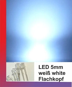 10 x LED 5mm blanco blanco cabeza plana - Imagen 1 de 1