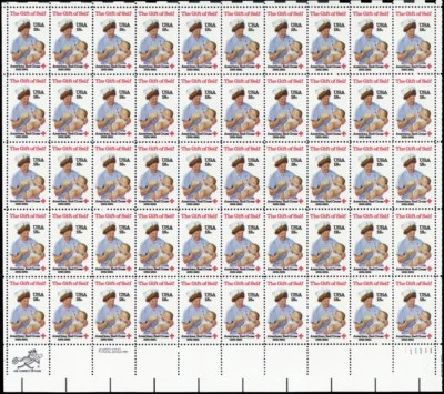 1910, hoja de error de cambio de color de 50 estampillas de la Cruz Roja de 18¢ como nuevas NH - Stuart Katz Foto 1 de 2