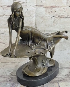 Vintage Bronze Nude Nymph Sculpture Art Deco Figurine by Mavchi Artwork Sale - Picture 1 of 10