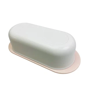 Tupperware piatto burro in plastica rosa pastello e bianco vintage - Foto 1 di 3
