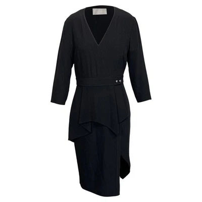 Jason Wu Dashed Pinstripe Midi Peplum Dress In Viscose Women Black Size 7 - Image 1 of 4