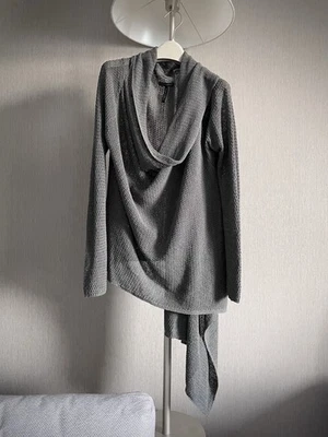 Sarah Pacini 亚麻长款开衫灰色均码针织瀑布包裹 — 第 1/4 张图片