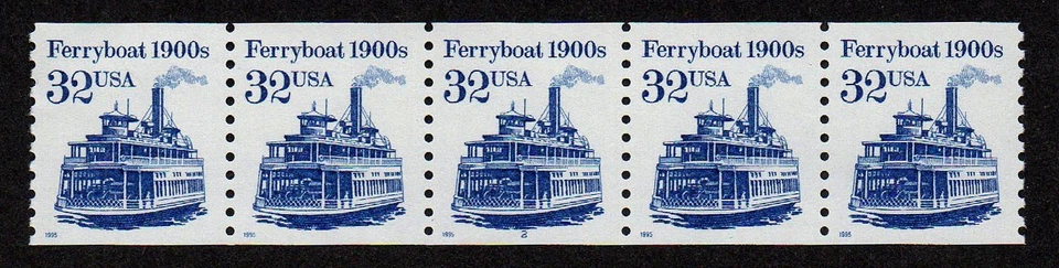 USA, SCOTT # 2466, MNH STRIP OF 5 STAMPS - PNC5 #2, SHINY GUM FERRYBOAT - Image 1 of 1