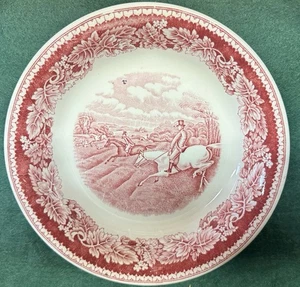 Fox Hunt Hunting Homer Laughlin Currier & Ives Soup Bowl Red Transferware Asis 1 - Picture 1 of 3