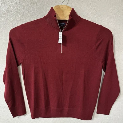 J. Crew Mens Size Medium Dark Red Merino Wool Blend Half 1/2 1/4 Zip Sweater NWT - Image 1 of 4