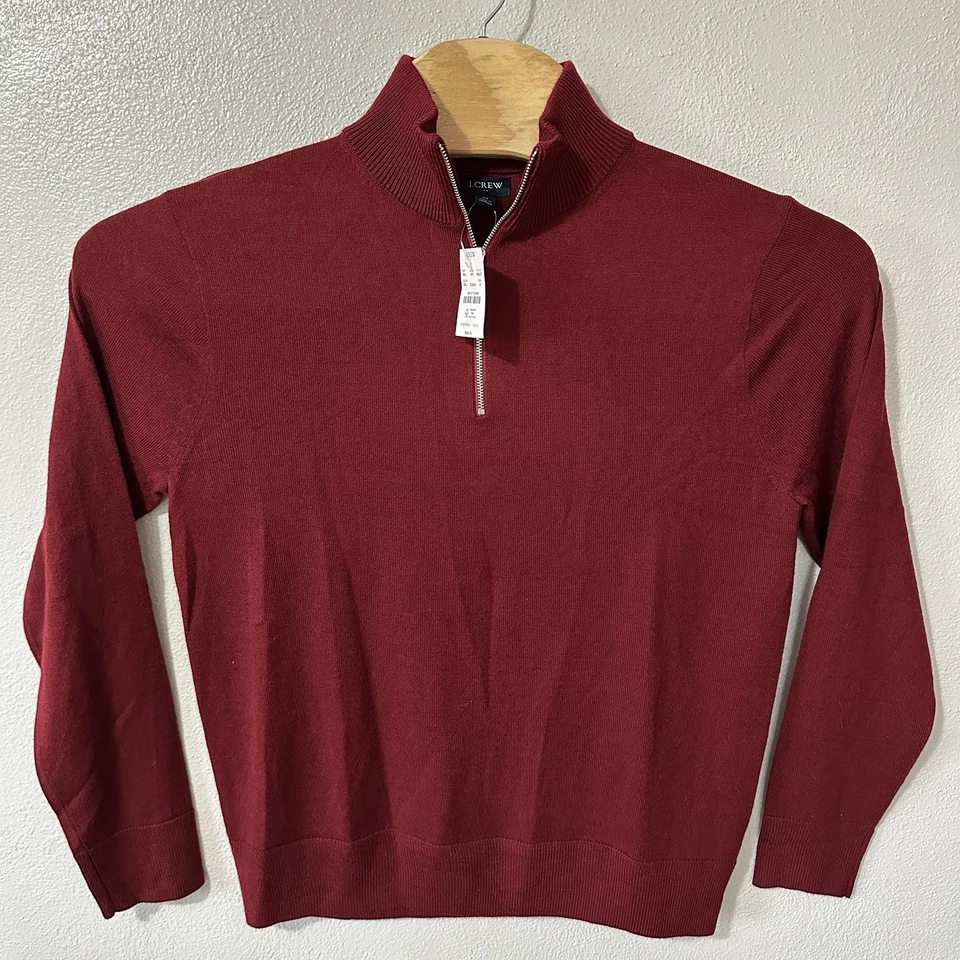 J. Crew Mens Size Medium Dark Red Merino Wool Blend Half 1/2 1/4 Zip Sweater NWT - Image 1 of 4