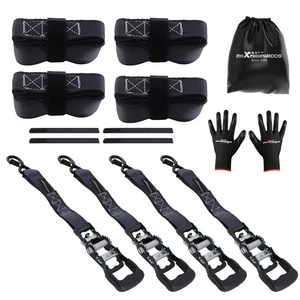 Black Ratchet Tie Down Straps 1.6'' x 8' 5208 lbs Heaty Duty for Truck Trailer - Picture 1 of 18