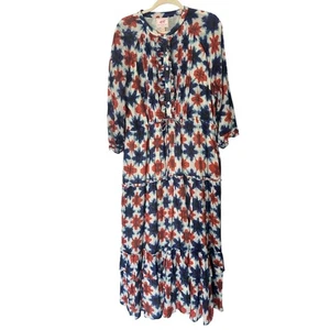 Maxi Vestido Banjanan de Algodón en Niveles para Mujer XL Acuarela Estampado Floral Boho  - Imagen 1 de 5