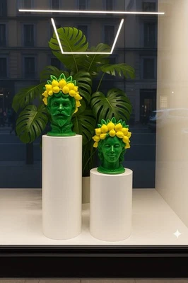 Coppia Teste Di Moro Lui E lei Limoni 35 Cm - Imagen 1 de 4