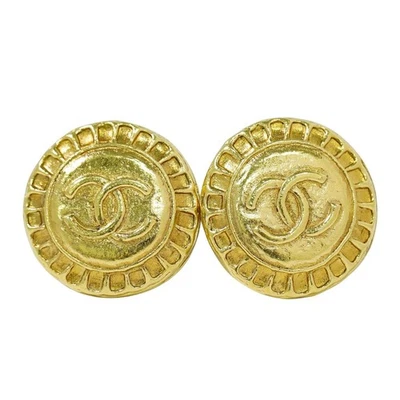 CHANEL CC Gold Plated Round Earrings Clip - Bild 1 von 4