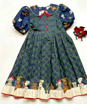 Платье для девочек Daisy Kingdom Puppies by the Pound клетчатые собаки с заколкой для волос размер 7 - Изображение 1 из 4