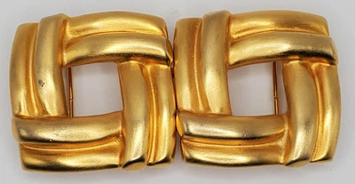 Hebilla de cinturón Doreen Ryan vintage deslizable firmada Art Deco tono dorado cuadrado geométrico Foto 1 de 4